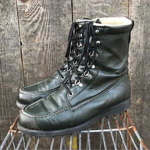VTG Cabela's Moc Toe Green Leather Wedge Sole Hunting Boot Union Made 9 1/2 EE